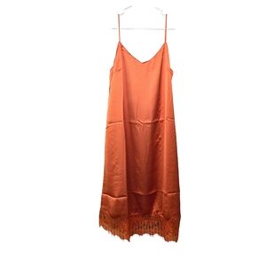 DAVI & DANI Vibrant Golden Orange Midi Dress with Lace Trim